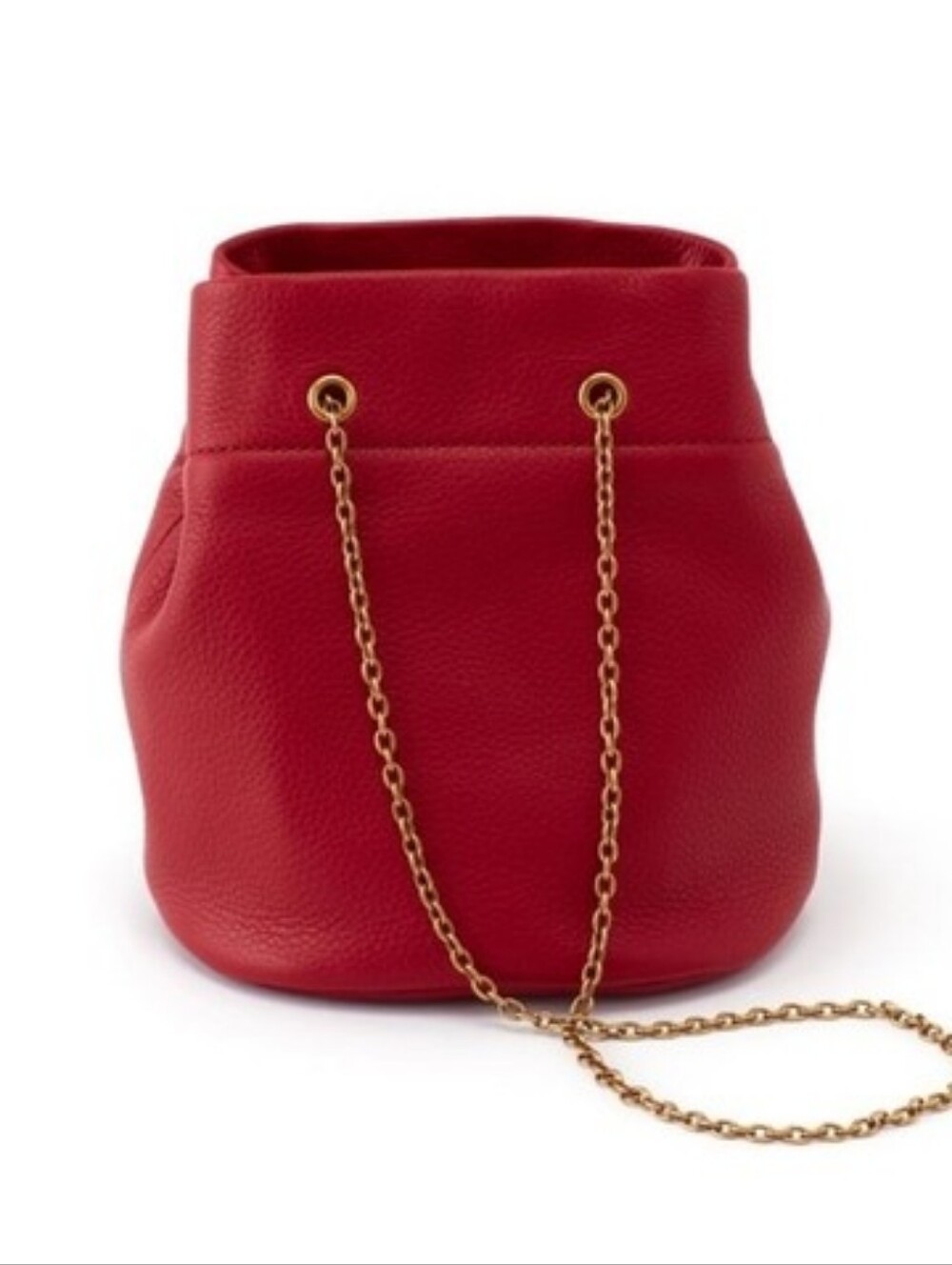 HOBO Compact Red Leather Crossbody Bucket Bag with Gold Chain